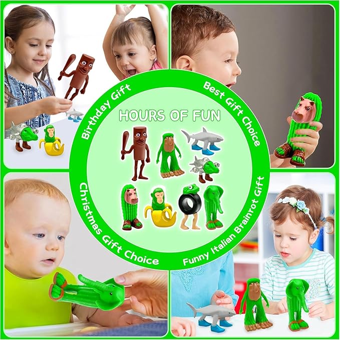 8PCS Italian Brainrot Action Figures, Tralalero Tralala Figures Toys, Collectible Animals Figurine with Tralalero Tralala, Brainrot Meme Shark Collectible Animals Figurine Doll Gifts for Fans