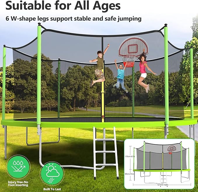 Lyromix Upgraded 16FT 15FT 14FT 12FT 10FT 8FT Trampoline Outdoor with Basketball Hoop and Net, Capacity for 4-6 Kids and Adults