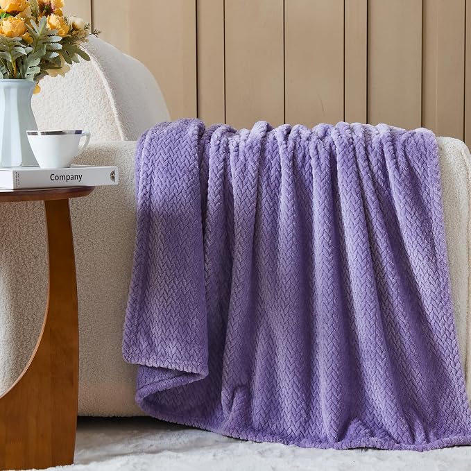 NEWCOSPLAY Fleece Leaves Pattern Throw Blanket, Lavender, 50"x60" | Super Soft Throw Blanket, Lightweight Cozy Bed Sofa Blanket, Premium Silky Flannel Fleece, Travel Blanket for All Season Use