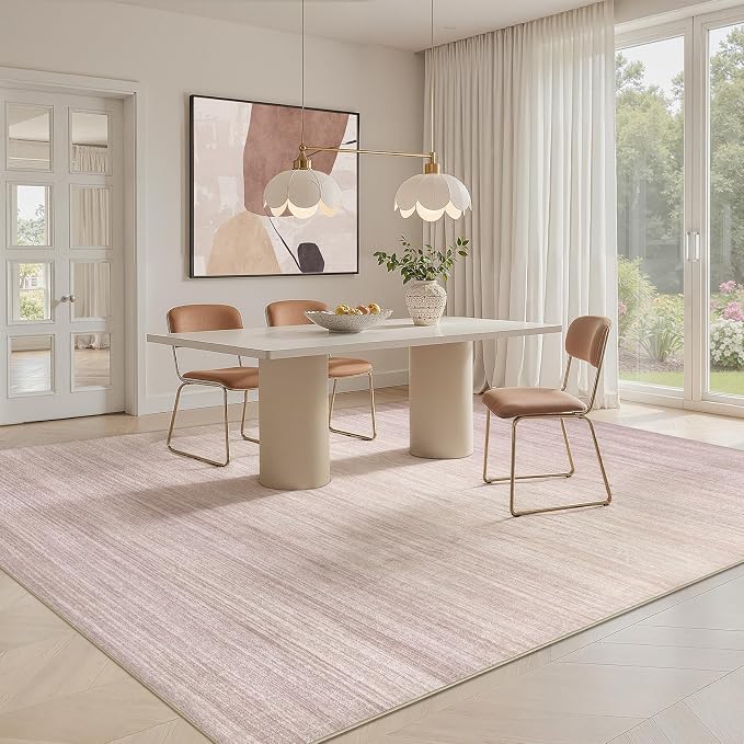 UERMEI 8x10 Washable Area Rug - Neutral Modern Abstract Living Room Rugs, Non-Slip Soft Large Indoor Floor Carpet for Bedroom Home Office & Under Dining Table Decor, Soft Pink