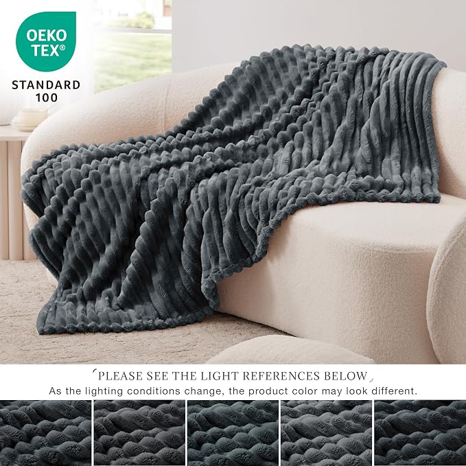 EXQ Home Gentle Soft Fleece Throw Blanket – Cozy Lightweight Blanket for Couch Bed – All-Season Warm Fuzzy Flannel Blanket for Women Mom Her – Gifts for Birthday(50"x60",Charcoal Grey)