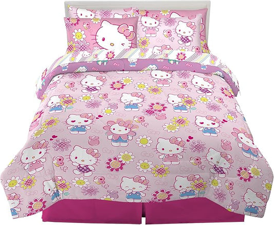 Franco Kids Bedding Super Soft Comforter and Sheet Set with Sham, 7 Piece Full Size, Hello Kitty(Prints may vary)