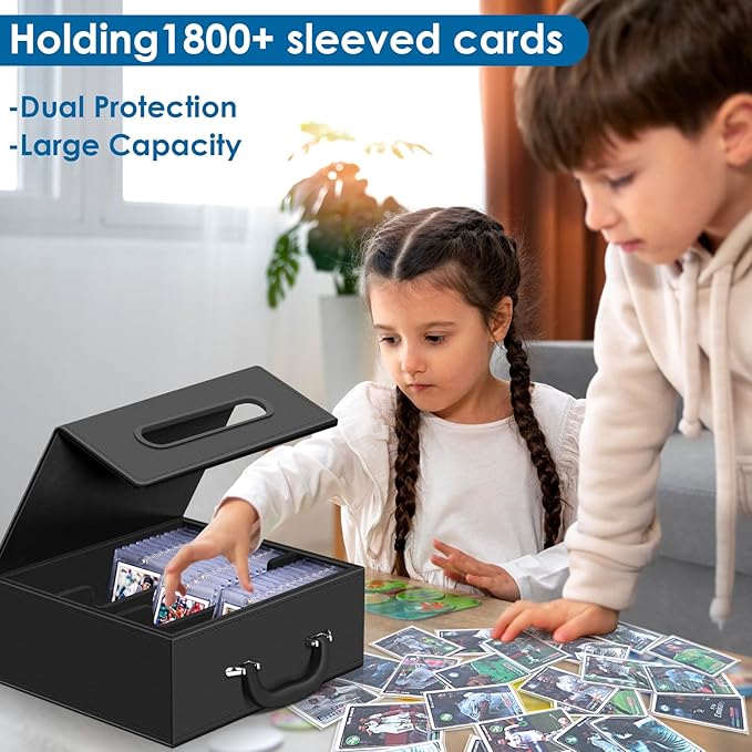 Homthy 110+ Magnetic Card Holder Card Deck Case, Leather Magnetic Closure Commander Card Portable Storage Box Card Holders Fit for Baseball Cards, Sports Cards, MTG, Game Card Standard Cards