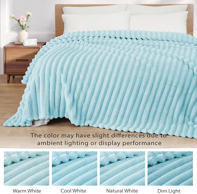 Exclusivo Mezcla Striped Queen Size Fleece Blanket for Bed, Couch, 90"x90" | Soft Breathable Cozy Bed Blankets, Lightweight Plush Fluffy Fuzzy Jacquard Decorative Blankets