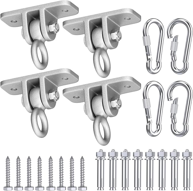 Highpro Swing Hangers for Wooden Sets Pack of 4 Heavy Duty Swingset Hardware with Locking Hooks for Porch, Patio, Playground Indoor/Outdoor, Silver