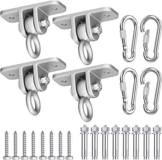 Highpro Swing Hangers for Wooden Sets Pack of 4 Heavy Duty Swingset Hardware with Locking Hooks for Porch, Patio, Playground Indoor/Outdoor, Silver