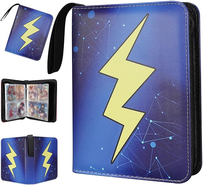Collectible Trading Card Albums,4 Pocket Card Binder, 400 Double Sided Pocket PU Premium Zip Trading Collection Binderwith 50 Removable Sleeves, Card Folder forTCG, Sports Cards (Blue yellow)