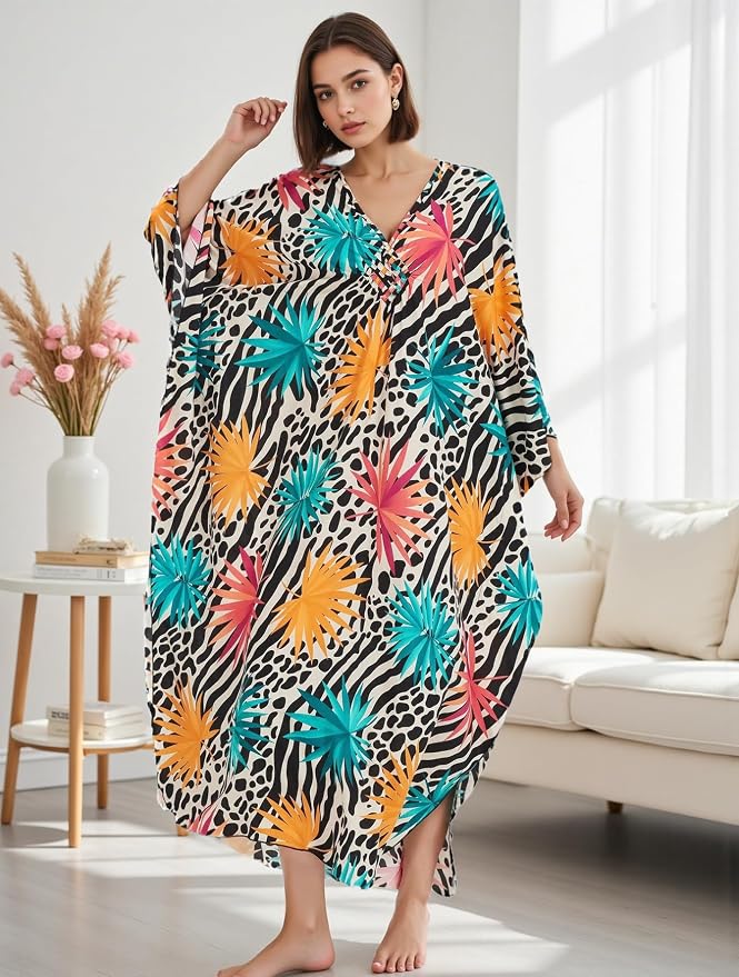 Mumu Dresses for Women Plus Size, Bohemian Kaftan Beach Cover Up Long Maxi Nightgown Soft Loungewear
