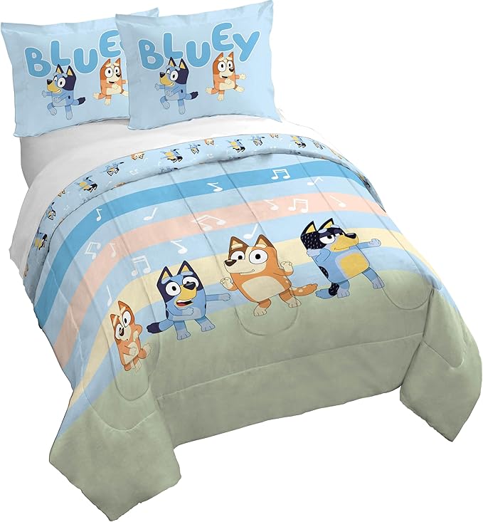 Jay Franco Kids Duvet Cover Set – 3 Piece Super Soft Bedding with Sham Pillowcase, Cover ONLY - Comforter Not Included, Multi - Bluey, Full