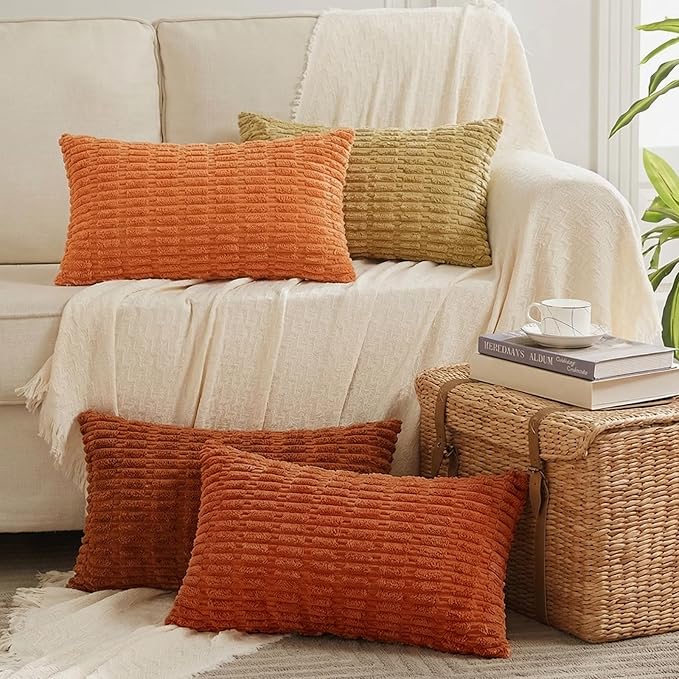 Fancy Homi 4 Packs Decorative Throw Pillow Covers for Living Room Couch Bed, Modern Farmhouse Boho Home Décor Accent Cushion Case, 24" x 14", Burnt Orange Series