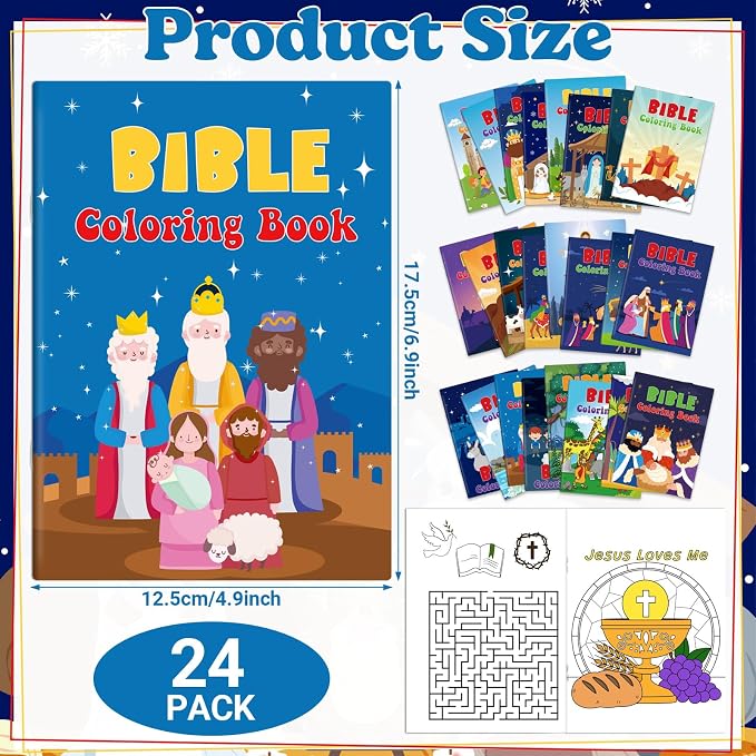 Liliful 144 Pcs Bible Coloring Book Bulk for Kids Christian Mini Coloring Books Religious Party Favors Christian Story Activity Supplies Bulk for Kids Sunday School Holiday Gifts