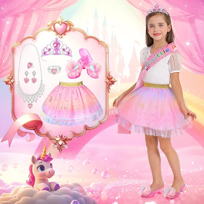19 Pcs Princess Dress Up Shoes Gift Set, Girls Role Play Dress Up Toys & Costumes Set, Toddler Pretend Jewelry Boutique Kit Gift for Little Girls Aged 3 4 5 6 Years Old