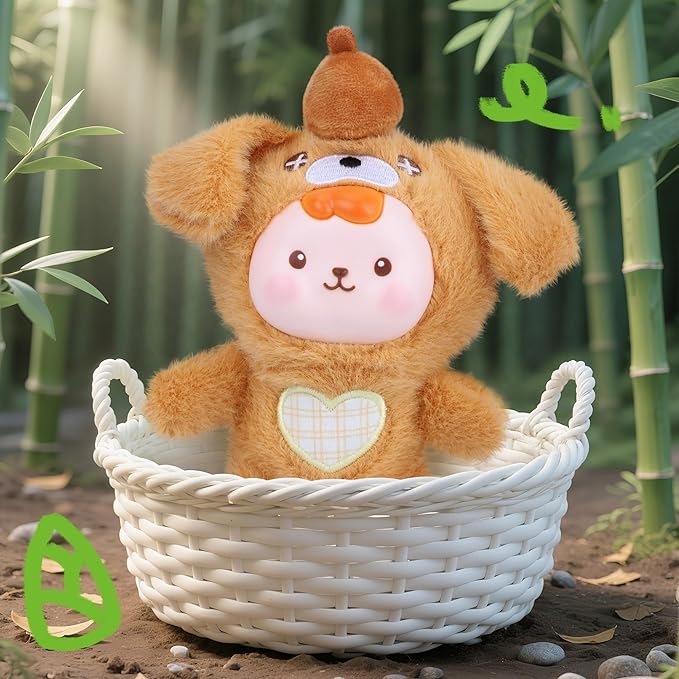 Plush Doll, Plush Figure Toys with Vinyl Face Mentl Keyring Heart Embroidery for Girls Boys Kid, Cute Brown Puppy Vinyl Plushies Gifts for Collectibles Keychain Bag Charm Home Decor Birthday Christmas