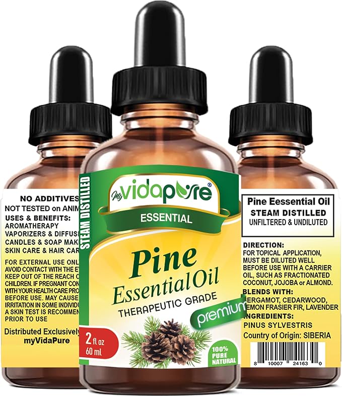Pine Essential Oil 100% Pure Natural Undiluted Therapeutic Grade Essential Oil 2 Fl.oz.- 60 ml for Aromatherapy, Soaps, Candles, Diffuser & Reed Diffusers