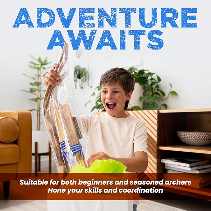 Adventure Awaits! Handmade Wooden Bow and Arrow Set | 10 Wood Arrows and Quiver | for Outdoor Play
