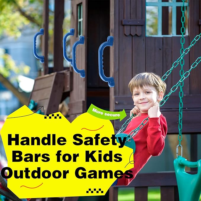4-Piece Kids Playground Safety Handles - Plastic, Blue, Smooth Finish - Grab Handle Bars for Outdoor Playset, Backyard Playhouse, Tree House, Jungle Gym