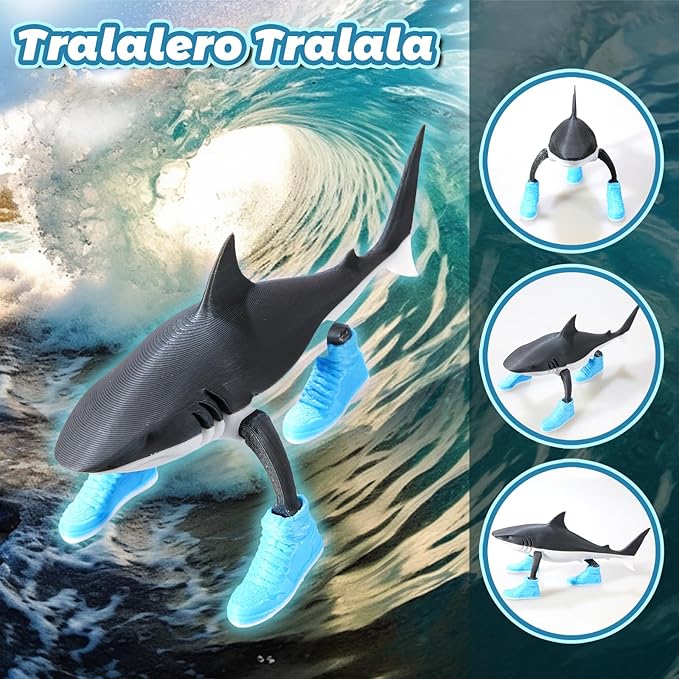 Tung Tung Tung Sahur Figure Toy， Tralalero Tralala Desk Decor, Brainrot Shark Meme, Viral AI Animal Collectible, Funny Desk Decor, Meme Gift(Stick+Shark)