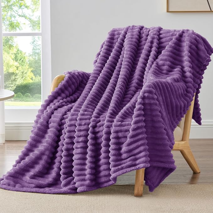 BEDELITE Striped Fleece Throw Blanket, Purple, 50"x60" | 300GSM Microfiber Fleece, Soft Cozy, Lightweight Warm, Double-Sided Plush, Machine Washable, Gift, Room Decor, for Couch Sofa