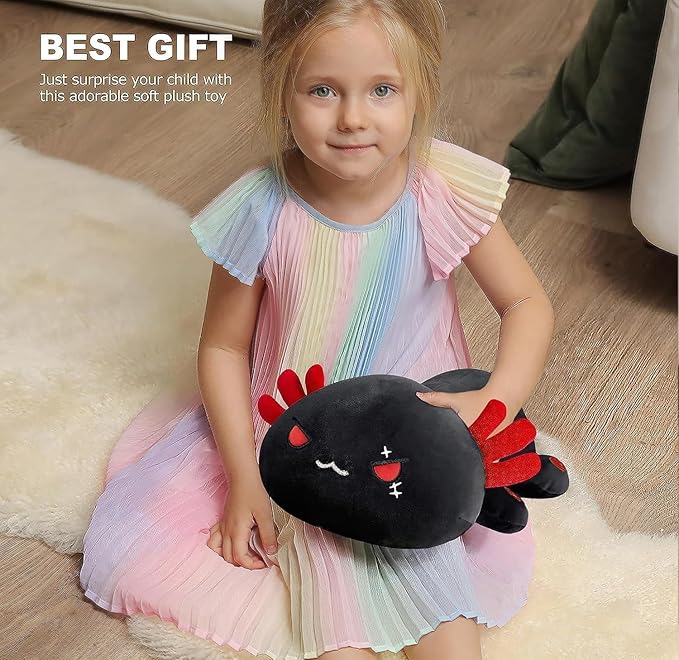 Onsoyours Cute Axolotl Plush, 19" Soft Large Stuffed Animal Salamander Big Plush Pillow, Kawaii Plushie Toy for Kids (Black Axolotl A, 19")