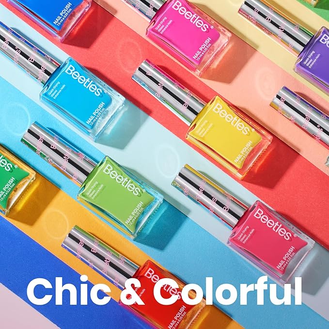 Beetles Neon Nail Polish Set - Quick Dry Nail Polish Kit 12 Colors Hot Pink Green Blue Yellow Red Regular Air Dry Fingernail Polish Pack for Women Spring Gift Beetles Cocktails 12 Colors