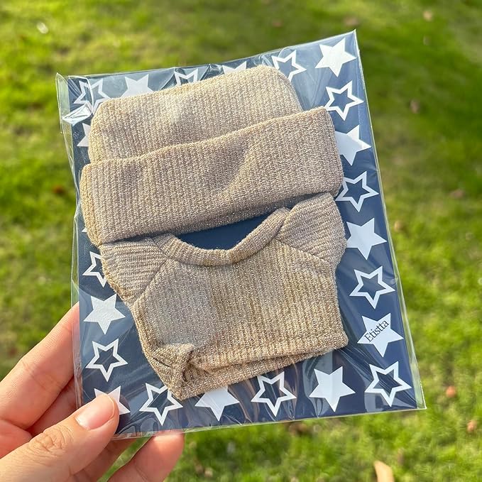 Etistta 17cm Doll Clothes with Hat, Glitter Knit Cap Top Doll Clothes for 17cm Doll Accessories Outfits (Khaki)