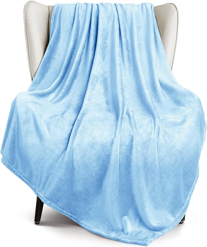 Exclusivo Mezcla Soft Large Fleece Throw Blanket for Couch, Ice Blue | 50x70 Inches, Double-Sided Brushed Flannel, Lightweight Plush Cozy Blanket for Home Decor, All Season, Machine Washable