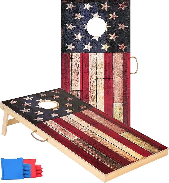 Sportdo Solid Wood Vintage Cornhole Game Set, Two 4'x2'Cornhole Boards, 8 Cornhole Bags for Indoor and Outdoor Toss Games Competitions, Tournaments