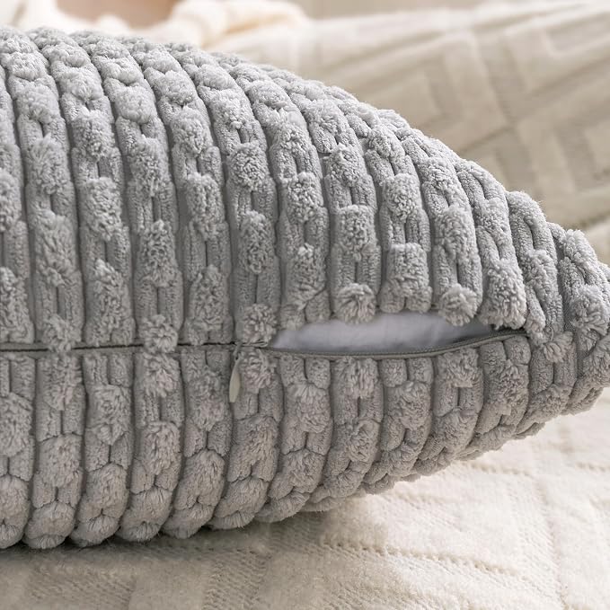 Set of 4 Grey Decorative Throw Pillow Covers 26x26 Inch Corduroy Pillow Covers for Bed Couch Sofa Living Room Soft Square Cushion Cases