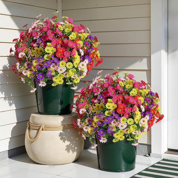 Alupssuc 20Pcs Artificial Flowers for Outdoors UV Resistant，No Fade Faux Daisy Flowers Weatheroof Fake Flowers for Indoor Outdoor Decor Real Touch Silk Flowers for Garden Proch Patio Mixed 5 Colors