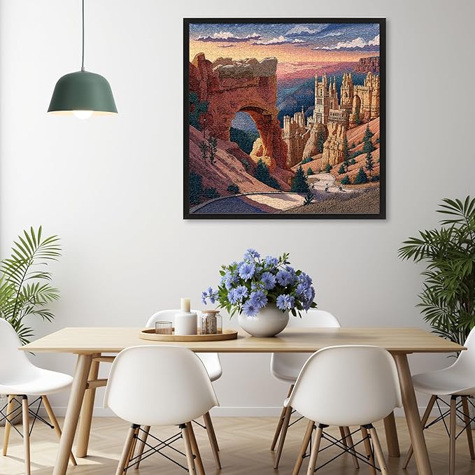 1000 Piece Jigsaw Puzzle for Adults, Cityscape Jigsaw Puzzle, Utah Arches Fantasy Castle Landscape with Bikers, 1000 Piece Challenging Art Puzzle, 22.5 x 22.5 in