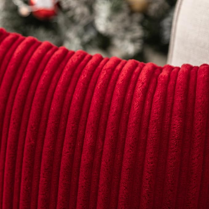 UGS UGASA Valentines Super Soft Plush Corduroy Pillow Covers Velvet Rectangular Striped Decor Cushion Cases for Livingroom/Couch, 1 Piece, 12"x20"(30x50cm), Burgundy