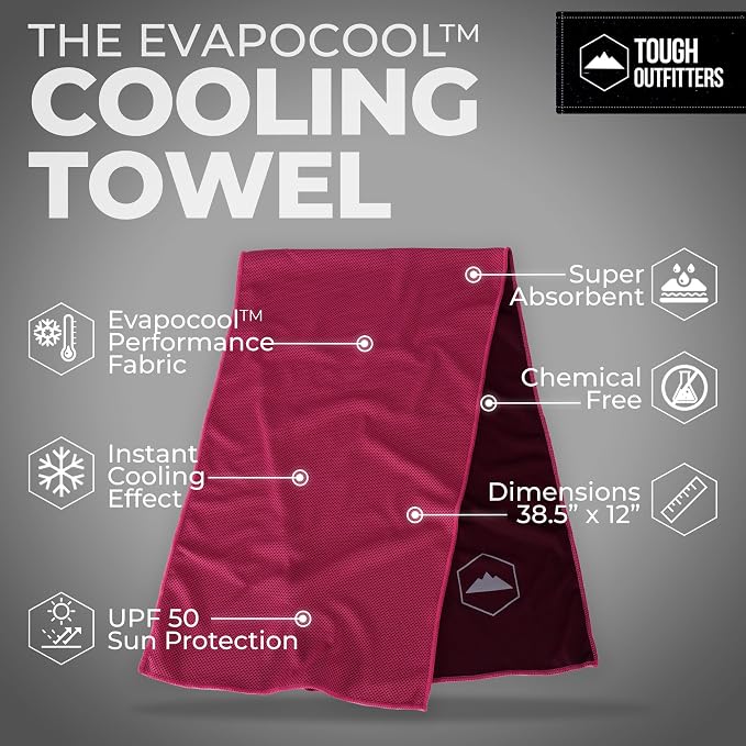 Tough Outdoors Cooling Towels for Neck Face - Neck Cooling Towel for Hot Weather Yoga Sports Golf Sweat - Instant Cold Towel