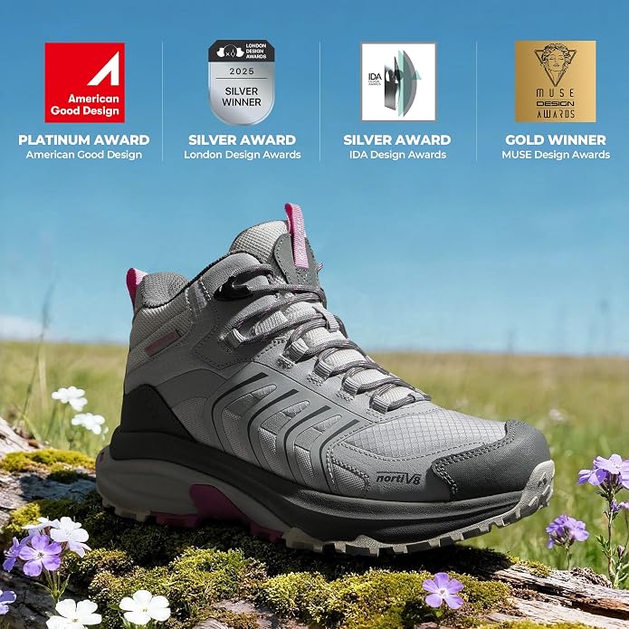 NORTIV 8 Women‘s Hiking Boots Waterproof Lightweight Outdoor Trekking Non Slip Comfortable Camping Ankle Breathable Everyday Boot Armadillo FieldLite