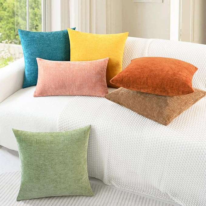 CaliTime Fall Decorative Throw Pillow Covers 20 X 20 Inches Burnt Orange | Pack of 2, Cozy Chenille Cushion Cases for Sofa Bed Living Room Farmhouse Home