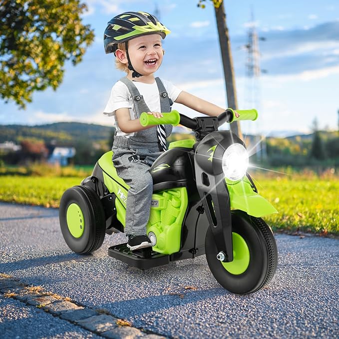HONEY JOY Ride On Motorcycle, 6V Toddler Motorcycle with Bubble Maker, LED Light, Music, Foot Pedal, Forward/Backward, 3-Wheel Battery Powered Electric Motorcycle for Kids, Gift for Boys Girls (Green)
