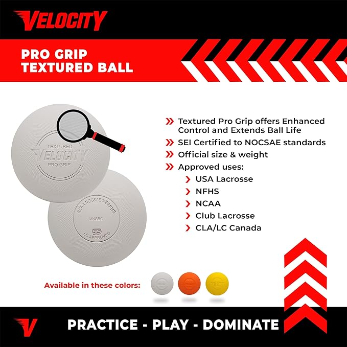 Velocity Pro Grip Lacrosse Balls - 6, 12, 18, 60 and 120 Packs - Certified for Youth, Club, High School, CLA, and College Game Play