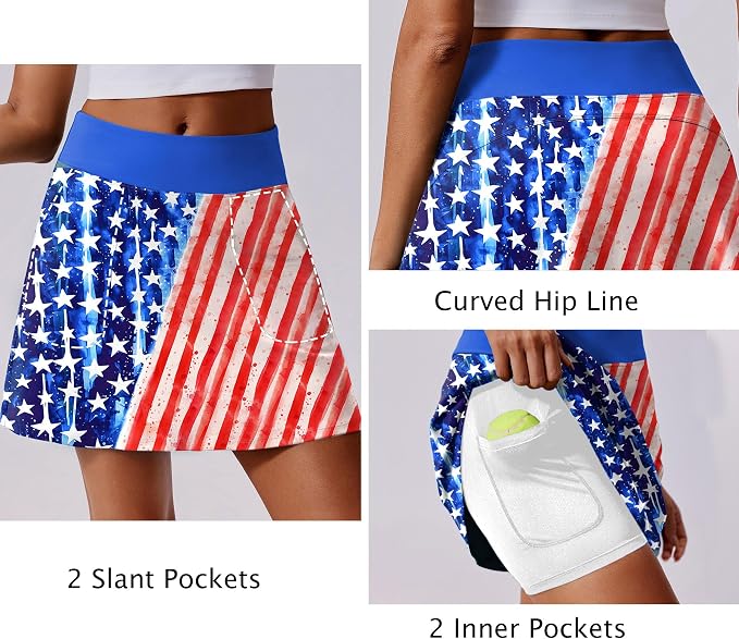 PINSPARK 17" Golf Skorts for Woman High Waisted Tennis Skirt with 4 Pockets | Lightweight, Quick Dry, 4-Way Strecth, Breathable, Tummy Control, UPF 50+ Athletic Skort for Workout, Pickleball, Gym, Casual