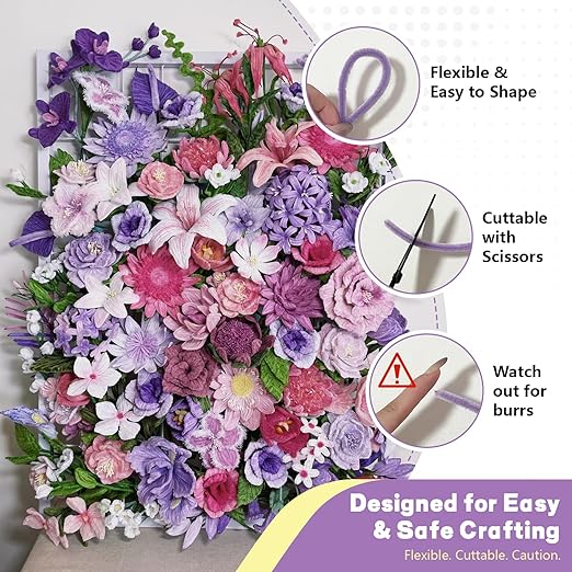 Pipe Cleaners Craft 300PCS 3 Colors Purple Pipe Cleaners Bulk 30CM Limpia Pipas para Manualidades Fuzzy Wire Chenille Stems for Arts Crafts and Creative DIY Projects Decorations