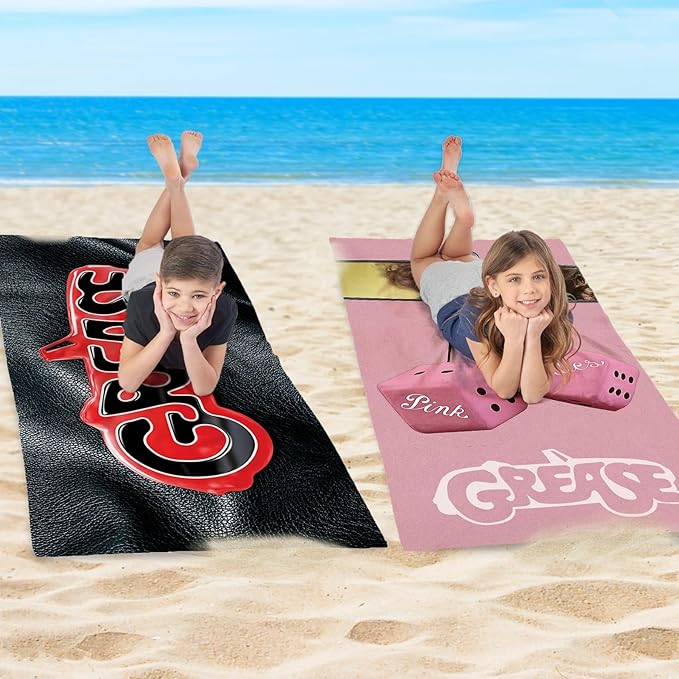NORTHWEST Grease Pink Ladies Beach Towel Set – 2-Pack Oversized - Quick-Dry, Soft, Sand-Free, Absorbent Pool & Bath Towels with Retro Jacket Logo 30" x 60"
