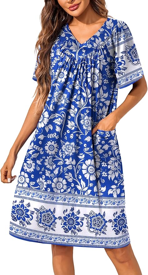Ekouaer Womens House Dress Floral Print Nightgown with Pockets Mumu Dress
