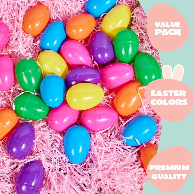 JOYIN 3.15" Easter Eggs, Fillable Plastic Eggs Empty Colorful Bright Eggshells with Hinge for Easter Hunt, Filling Treats, Party Favor, Basket Stuffers, Classroom Prize Supplies, 264PCS