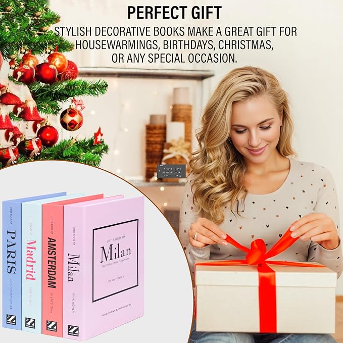 4 Pcs Decorative Books | Faux Pastel Coffee Table & Shelf Decor | Soft Muted Look for Living Room, Office and Entryway - Not Real, Tool-Free 2-Min Setup