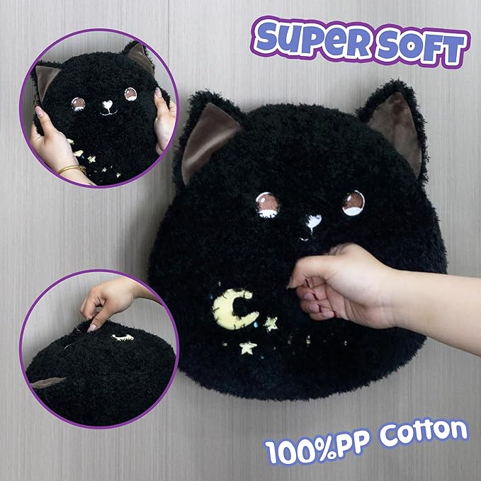 Easfan Black Cat Plush Pillow Soft Plush Toy Cute Good Sleep Stuffed Animal Home Room Decoration Best Wish Birthday Gifts for Girls Boys Kids,12"