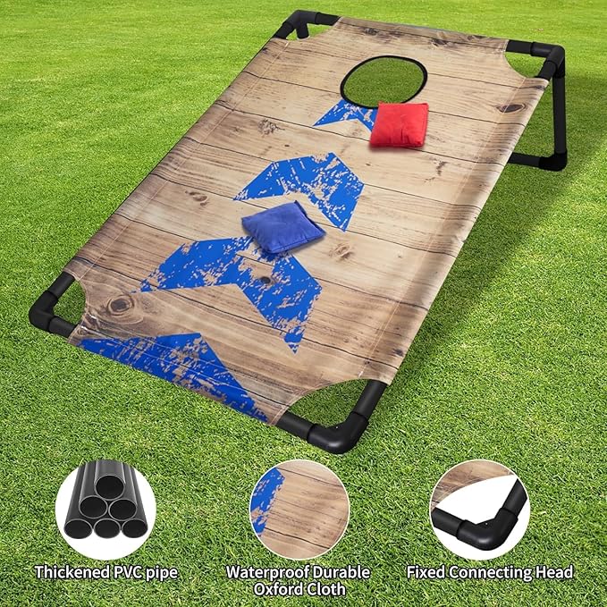 Portable Cornhole Set PVC Framed Corn Holes Outdoor Game Set with 2 Cornhole Boards, 8 Cornhole Bean Bags and Carrying Case, Camping Games Indoor Outdoor for Adults, Travel Camping Accessory