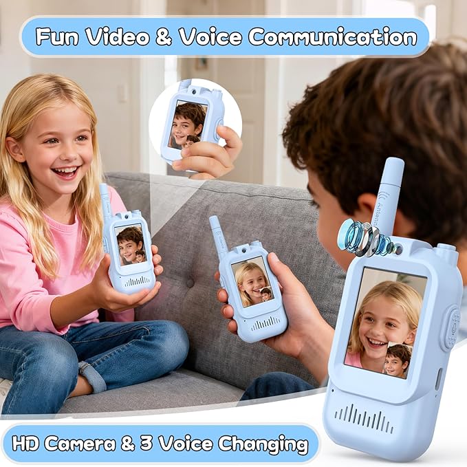Walkie Talkies for Kids Pack of 2, Rechargeable Long Range Two Way Radios Toys for Boys Girls Age 3-5, Outdoor Adventure Camping Hiking, Birthday with Pink Blue Design
