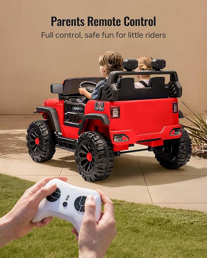 Outfunny 2 Seater Ride on Car Toy, 24V 4WD Electric Car for Kids 4-8 with Remote Control, 4x200W Motors, Capacity 150 lb - Red
