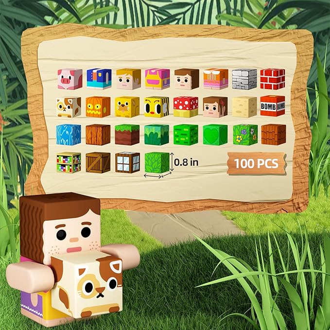 idoot 100PCS Magnetic Building Blocks, Forest Animal Sensory STEM Toys for Boys and Girls, Great for Birthday