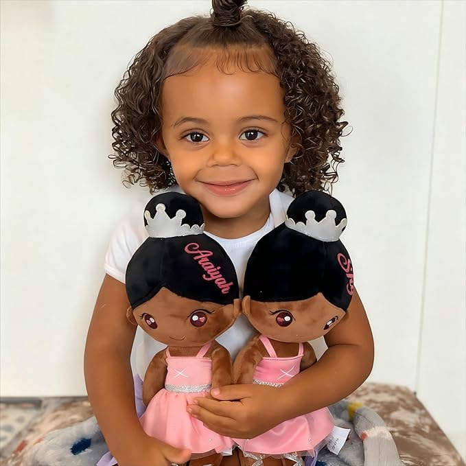 Gloveleya Personalized Ballerina Doll with Custom Name – 13 Inch Black Plush Baby Girl Gift, Soft Ballet Girl Stuffed Toy with Gift Box for Birthday, Christmas, Baby Shower, Valentine’s Day Present