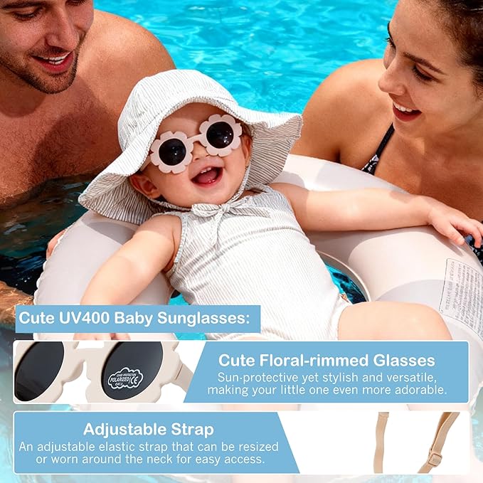Zando UPF 50+ Wide Brim Baby Sun Hat with Sunglasses 0-12M - Sun Protection Infant Toddler Bucket Hat Adjustable for Outdoor