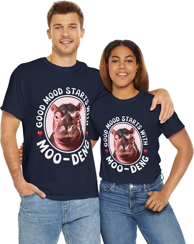 Good Mood Starts with Moo Deng Unisex T-Shirt, Funny Moo Deng Good Mood Minimalist Men and Women Shirt